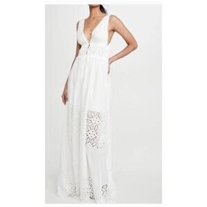 Jonathan Simkhai Waverly Dress Sleeveless Floral Smocked Maxi Cotton White L